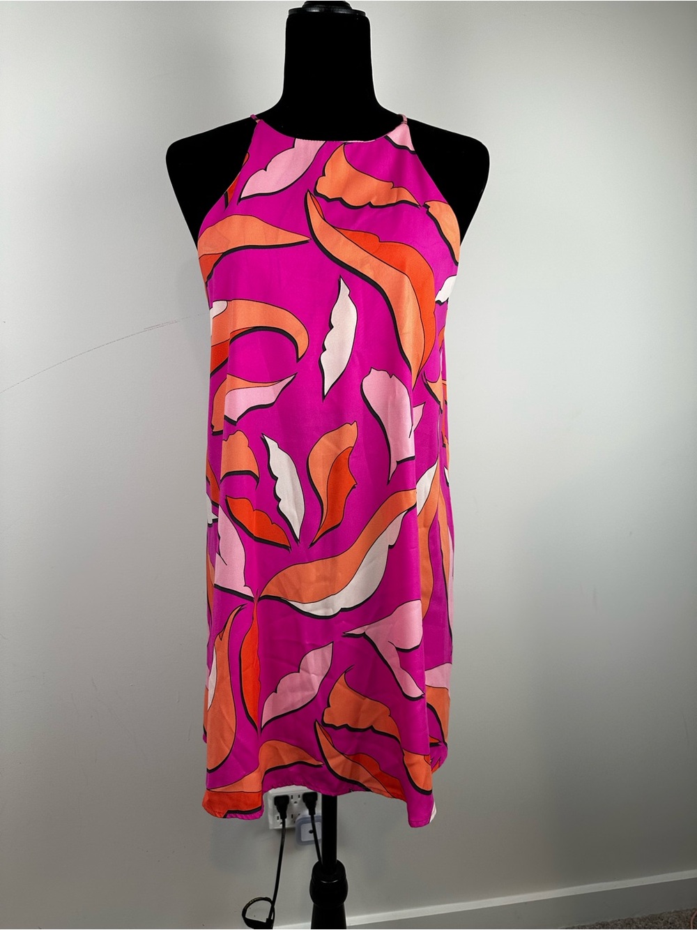 Bright Pink Floral Halter Dress - Pink & Orange